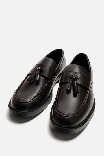 Zara Sapatos Mocassim Com Borda Castanho