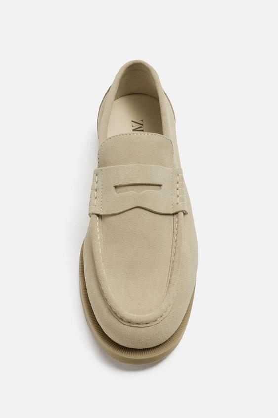 Zara Mocassins De Pele Com Máscara Branco-Cru
