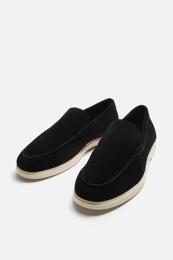 Zara Mocassim Casual De Pele Preto