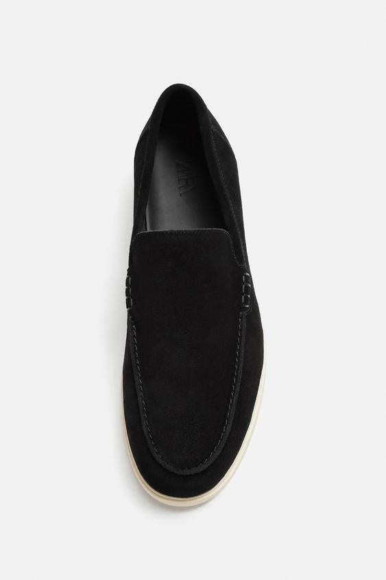 Zara Mocassim Casual De Pele Preto