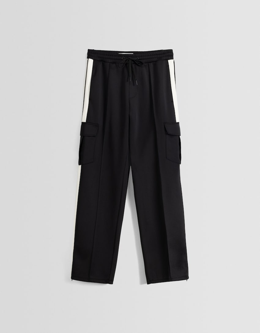 Bershka Calças Wide Leg Faixa Lateral