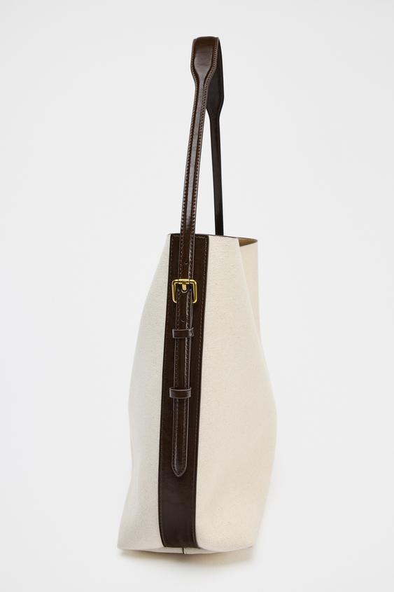 Zara Bolsa Maxi Saca Canvas Branca