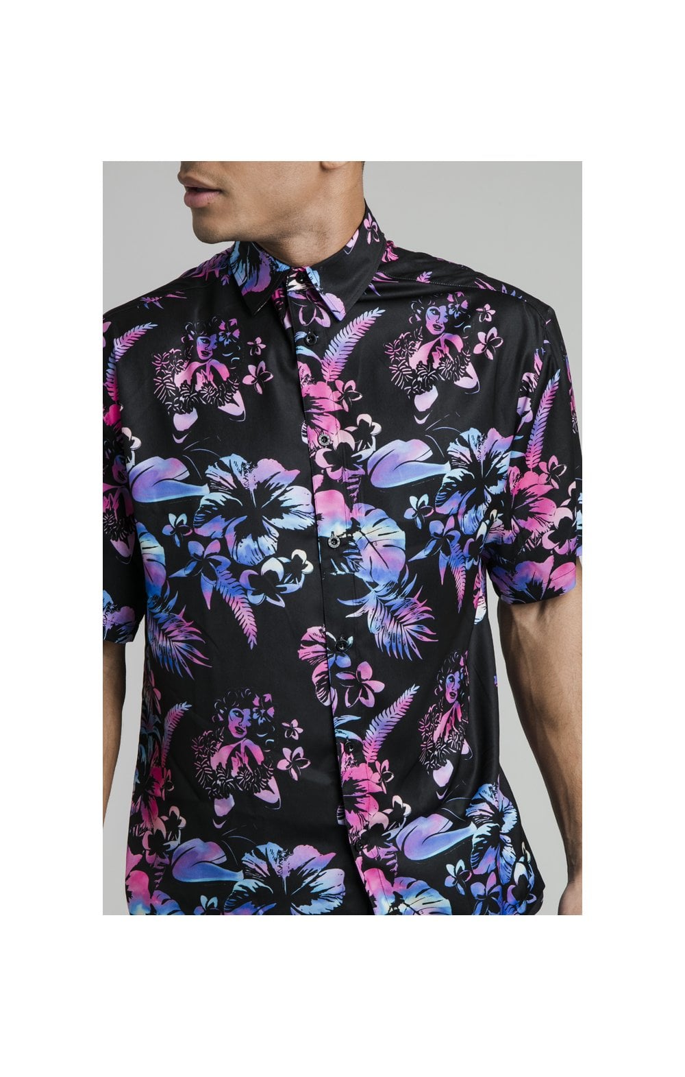 SikSilk S/S Hawaii Resort Shirt - Black Tie Dye Hawaii