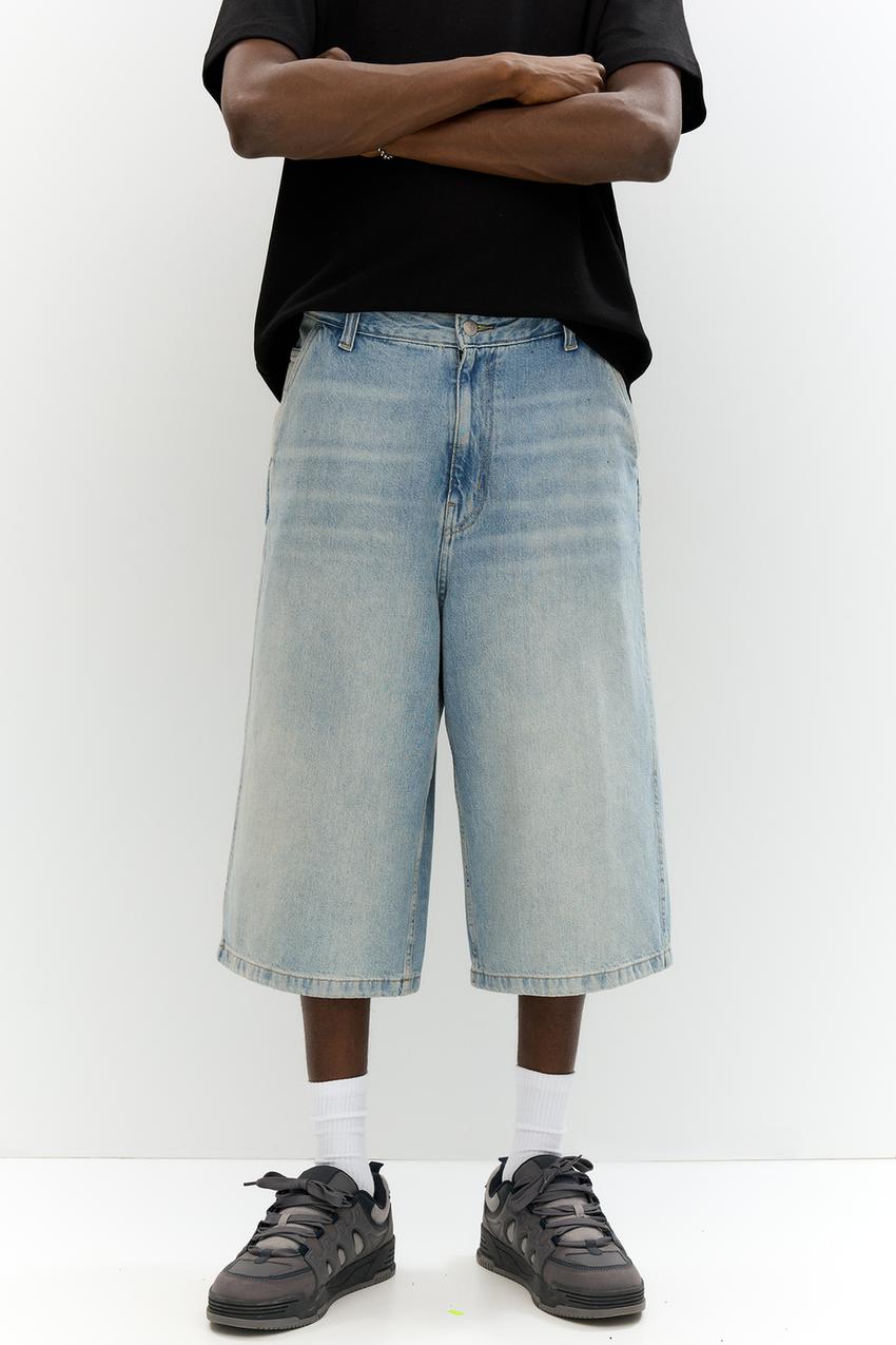 Pull&Bear Calção-Bermuda Baggy De Ganga Azul-Claro