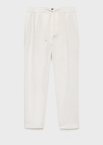 Mango Calças De Linho Slim Fit Com Cordão Branca