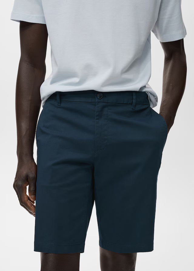 Mango Calções Chino Slim Fit De Algodão Azul Marinho