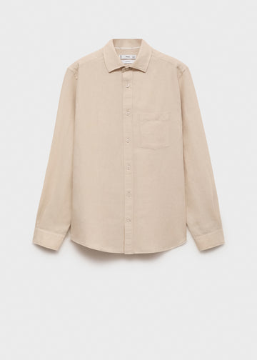 Mango Camisa Linho Bolso Bege