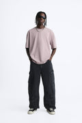 Zara T-Shirt Oversized Bordada Rosa