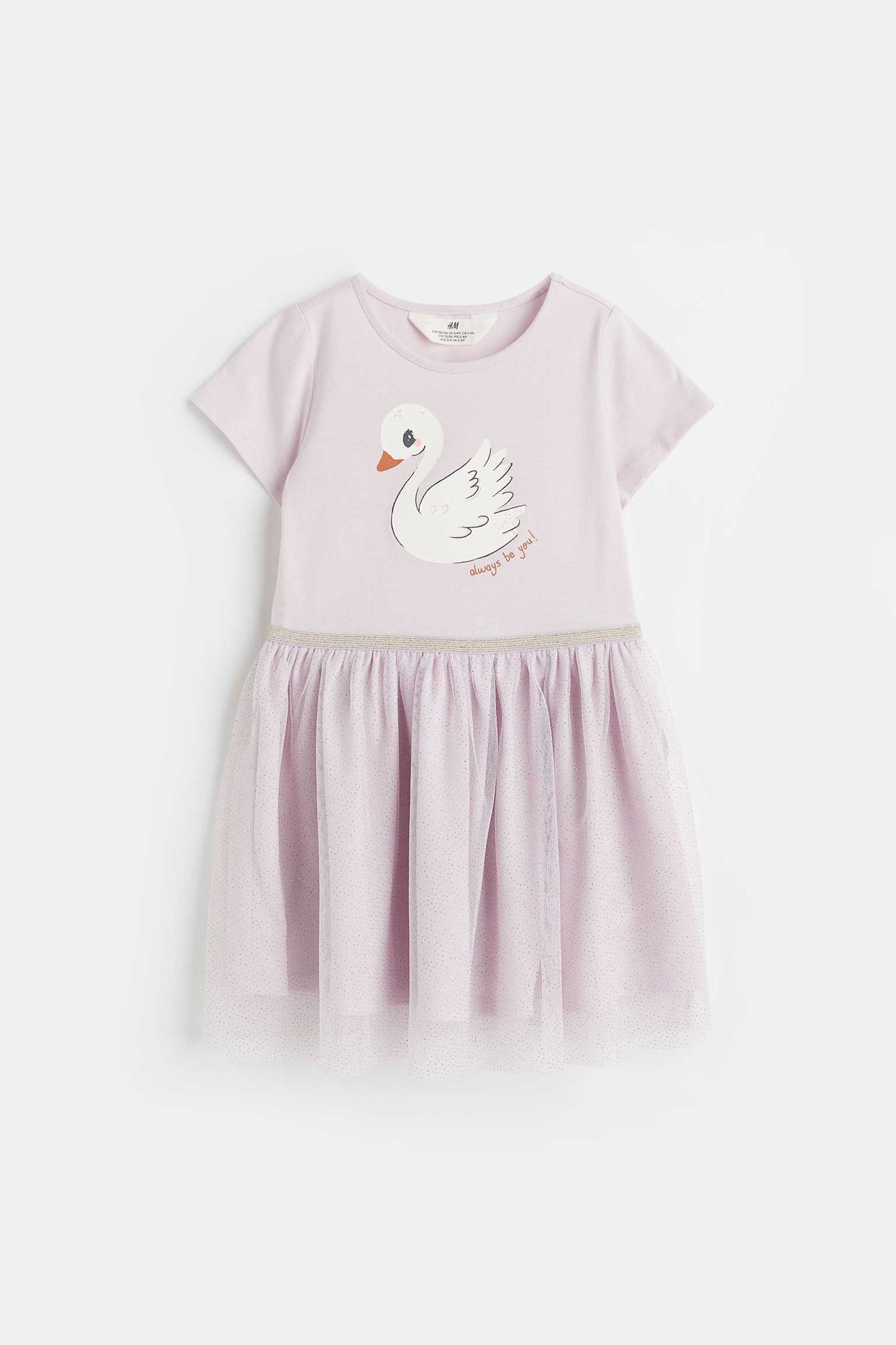 H&amp;M Vestido Em Jersey Com Tule Cisne Lilás Claro