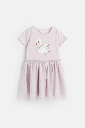 H&amp;M Vestido Em Jersey Com Tule Cisne Lilás Claro