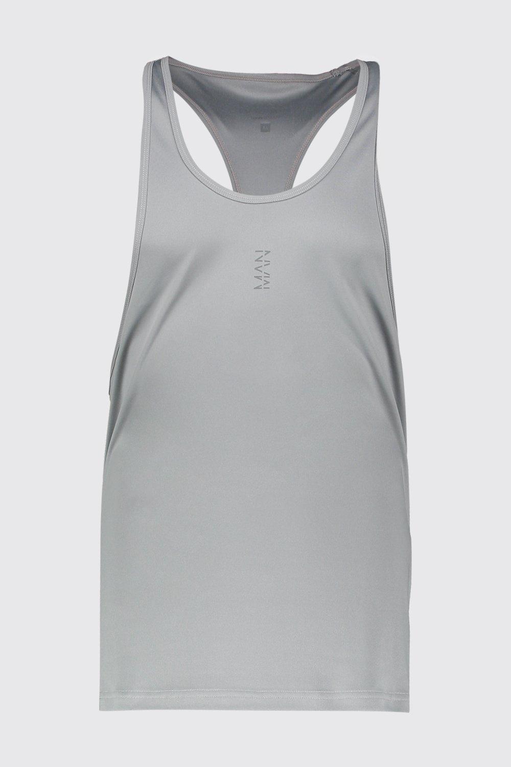 boohooMAN Active Poly Gym Racer Vest Silver