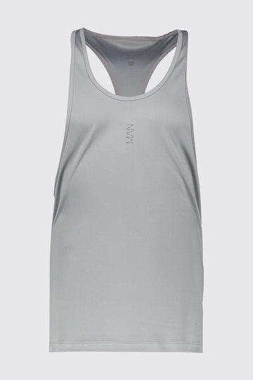 boohooMAN Active Poly Gym Racer Vest Silver