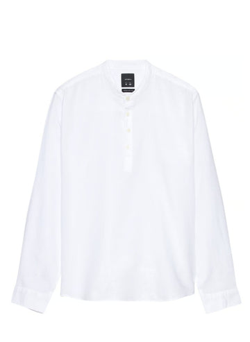 Lefties Camisa De Linho Em Gola Chinesa Branca