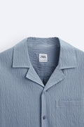 Zara Camisa Seersucker Com Porpontos a Contrastar Azul