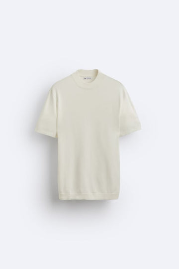 Zara T-Shirt De Malha Com Gola Perkins Branca