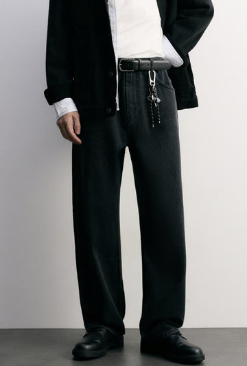 Lefties Calças Jeans Baggy Fit Preto Estonado