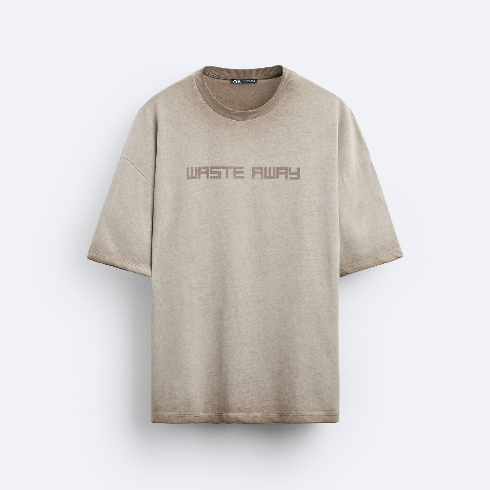 Zara T-Shirt De Mensagem Com Relevo Castanho Claro