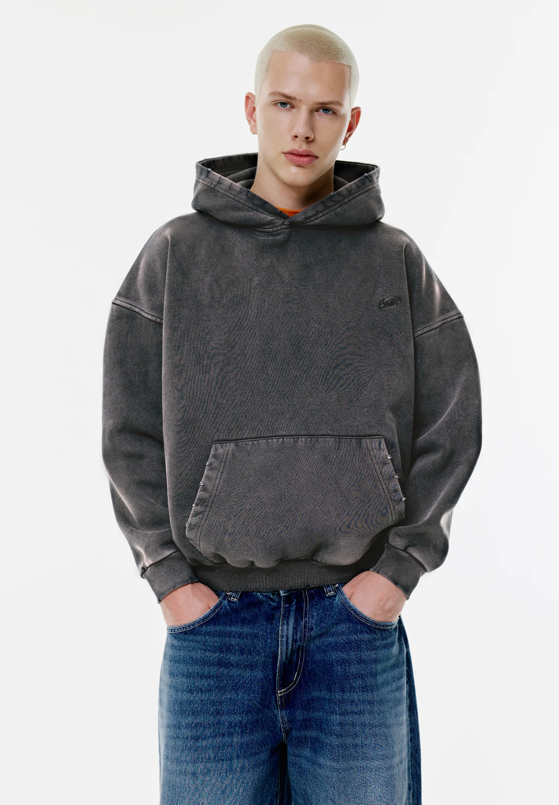 Pull Bear Sweatshirt Com Capuz Preto Lavado