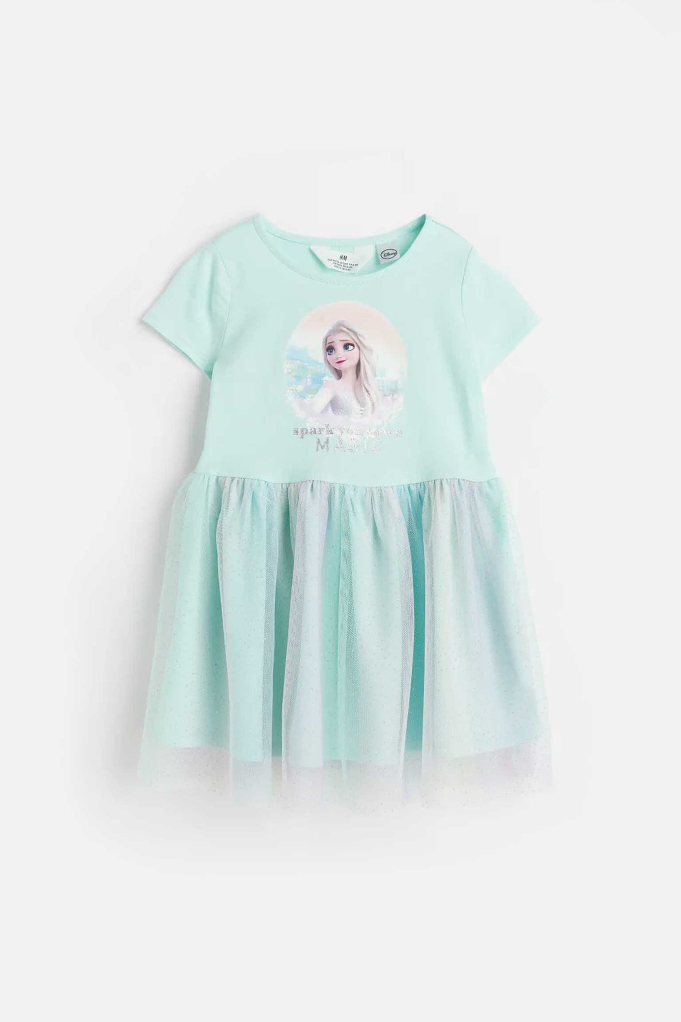 H&amp;M Vestido Em Tule Com Estampado/Frozen Turquesa Claro