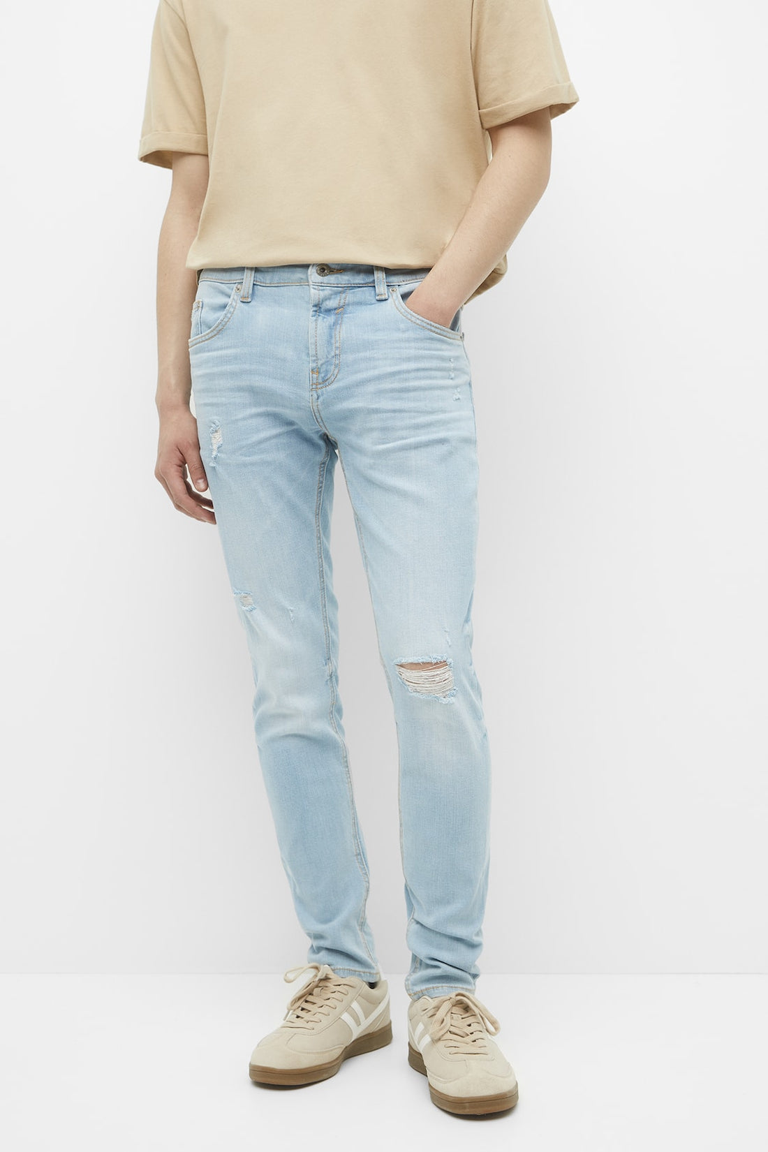 Pull&amp;Bear Calça Jeans Slim Fit Com Rasgões