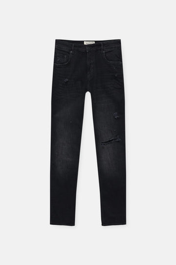 Pull&amp;Bear Calças Jeans Skinny Fit Com Rasgões Preta