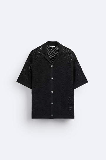 Zara Camisa De Malha Croché Preta