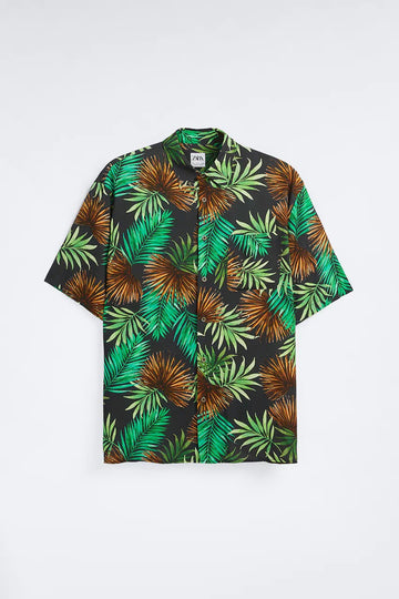 ZARA Camisa Com Estampado De Palmeiras Verde