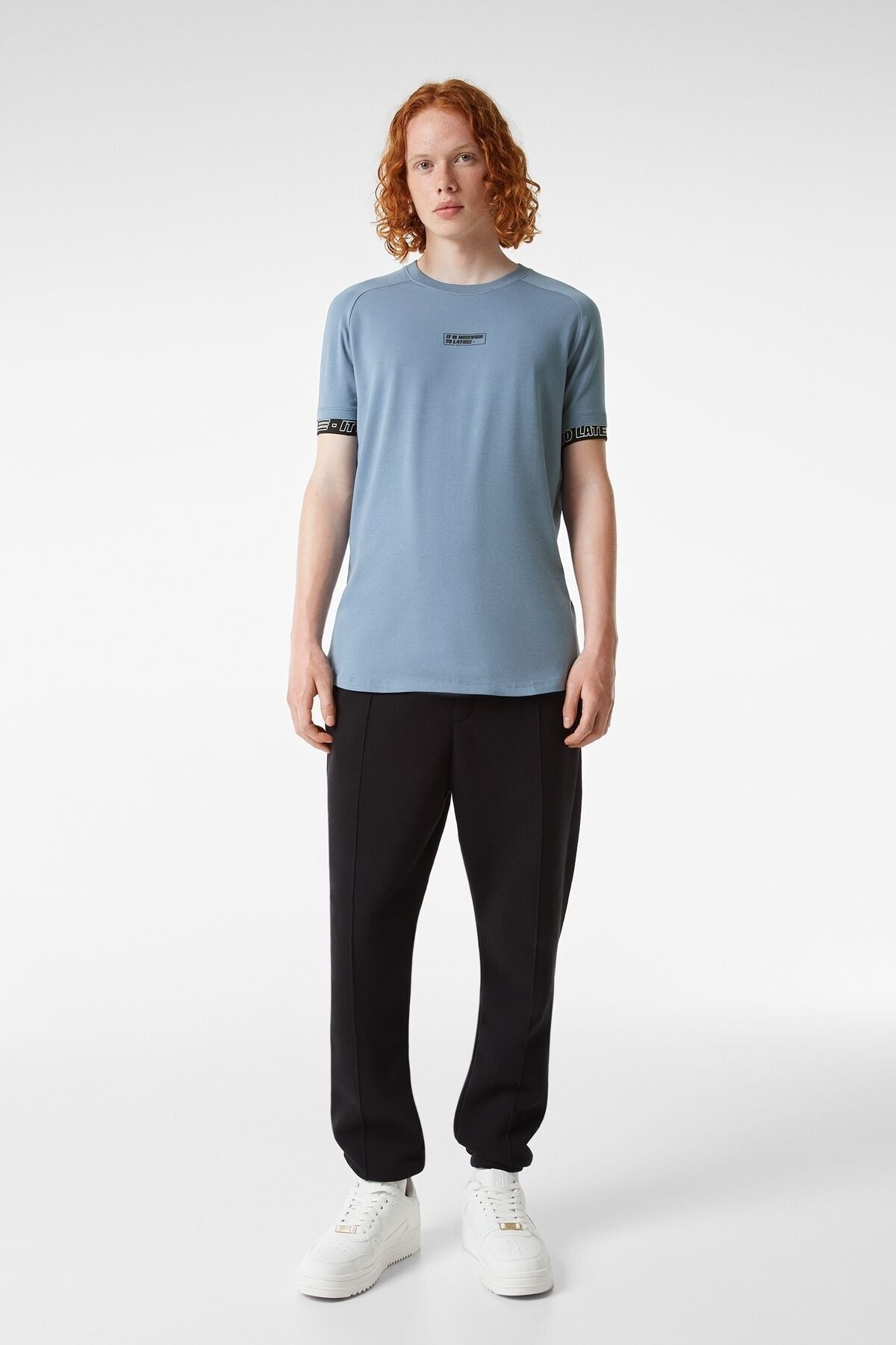 Bershka T-Shirt slim fit Azul