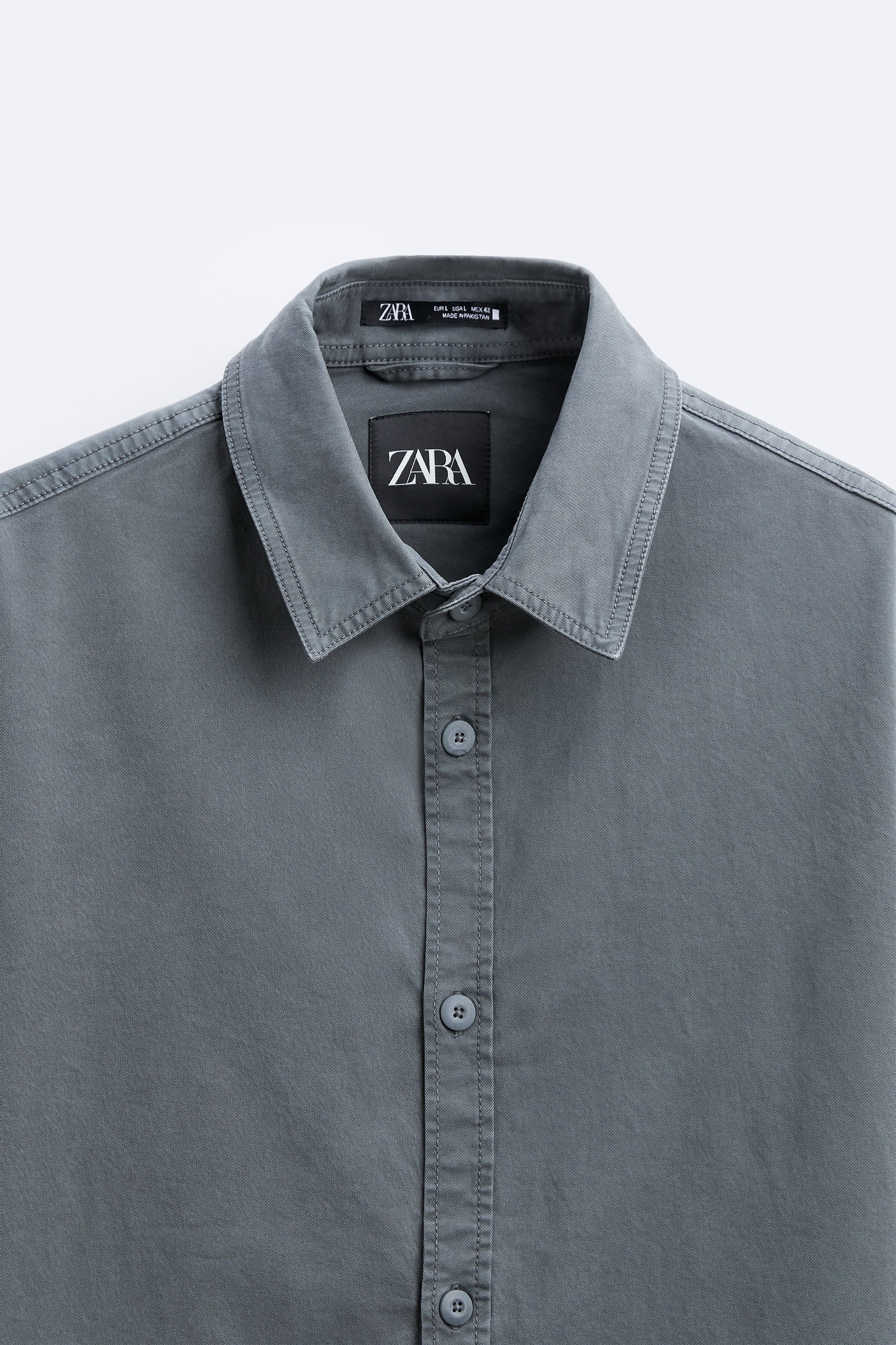 Zara Camisa Comprinda Com Efeito De Lavagem Cinza