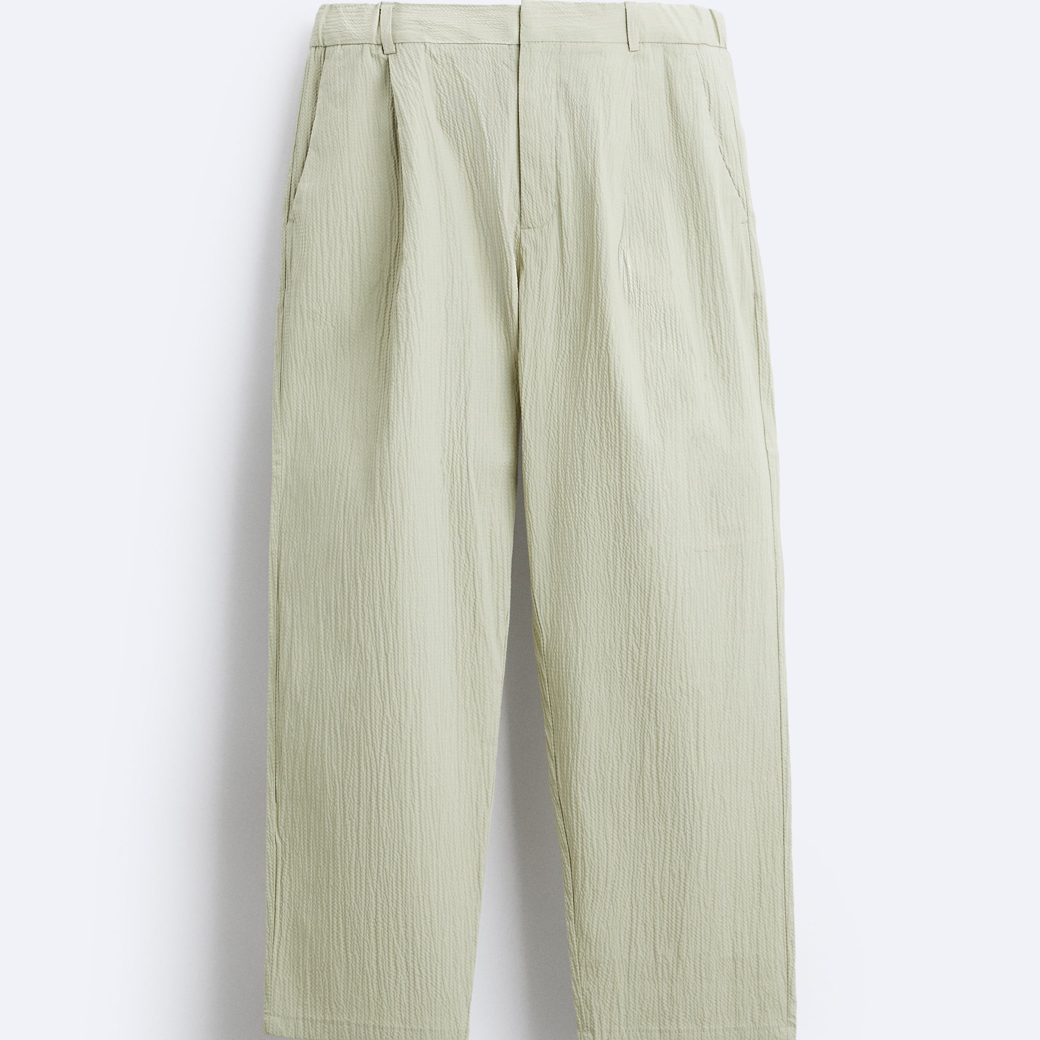 Zara Calças Seersucker Com Pregas Verde