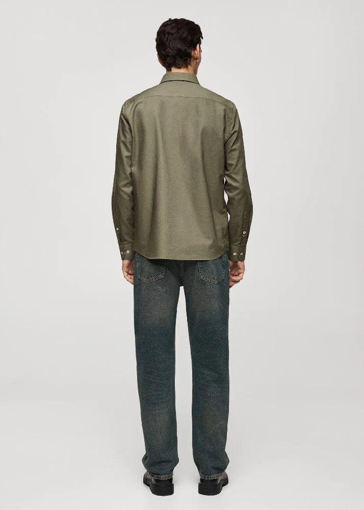 Mango Camisa Oxford Verde Escuro