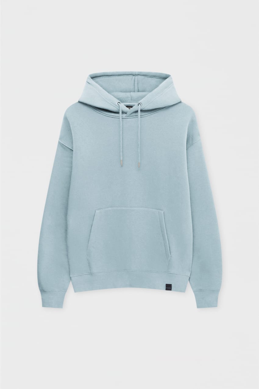 Pull&amp;Bear Sweatshirt Básica Com Capuz Azul Claro