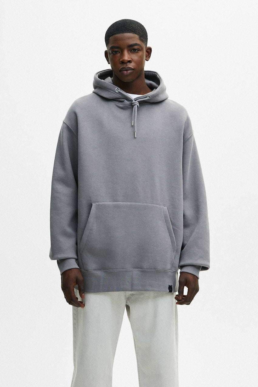 Pull&amp;Bear Sweatshirt Básica Com Capuz Cinzento