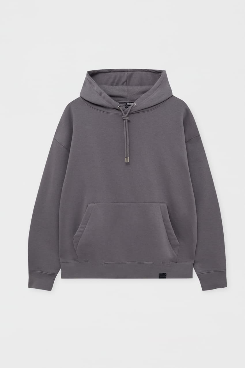 Pull&amp;Bear Sweatshirt Básica Com Capuz Cinzento