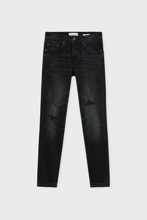 Pull&amp;Bear Jeans Skinny Fit Com Rasgões Preta