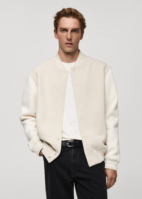 Mango Casaco Bomber De Algodão  Com Contraste Bege