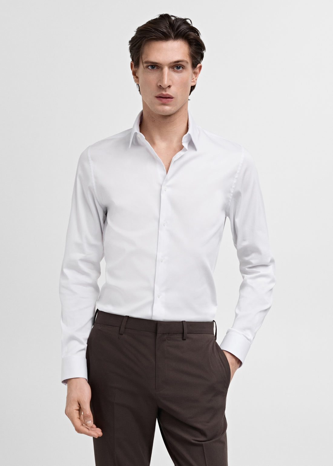 Mango Camisa Slim Fit Algodao Branco