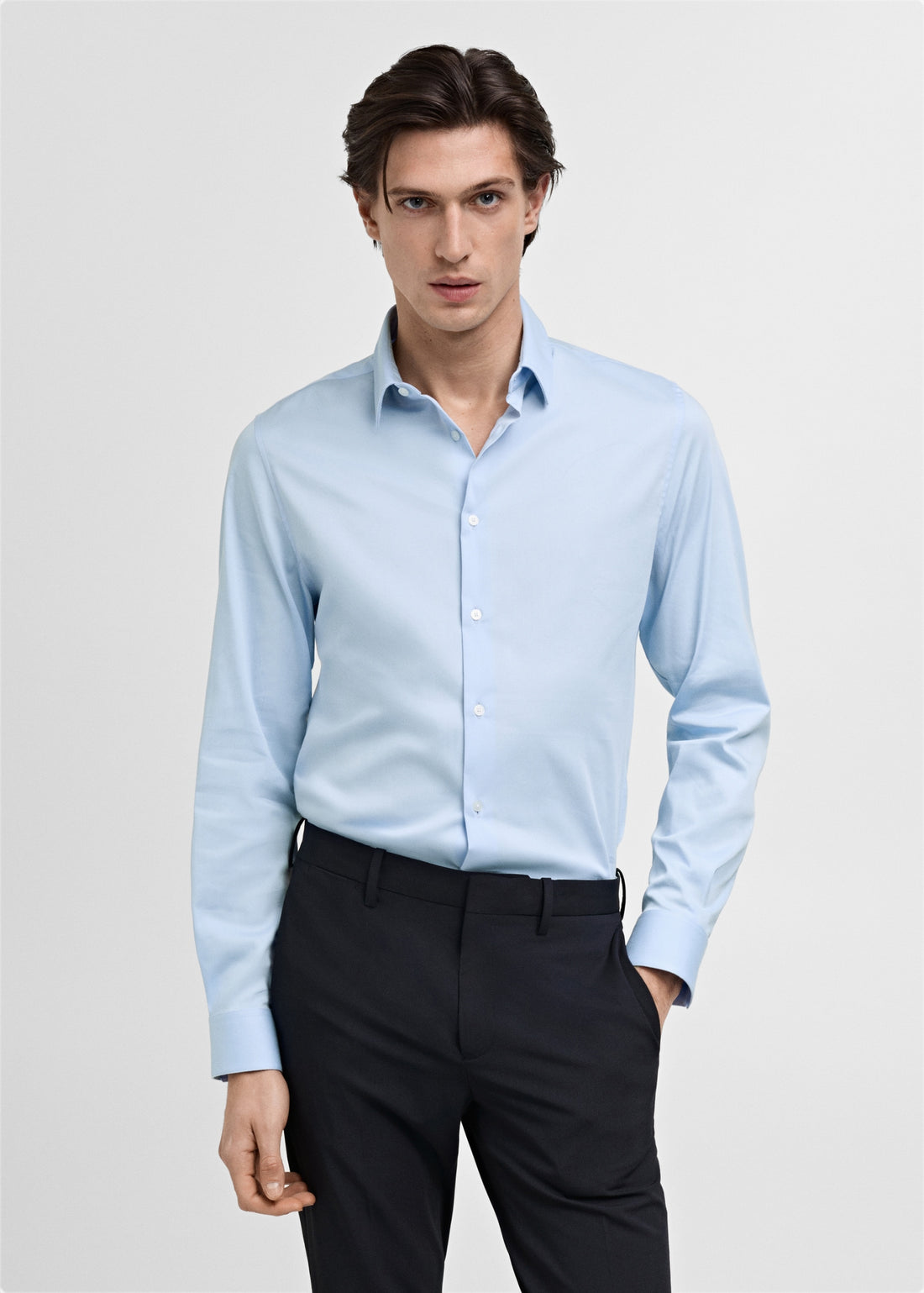 Mango Camisa Slim Fit De Algodao Azul