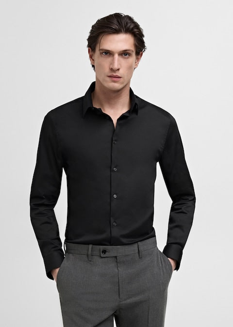 Mango Camisa Slim Fit De Algodao Preta