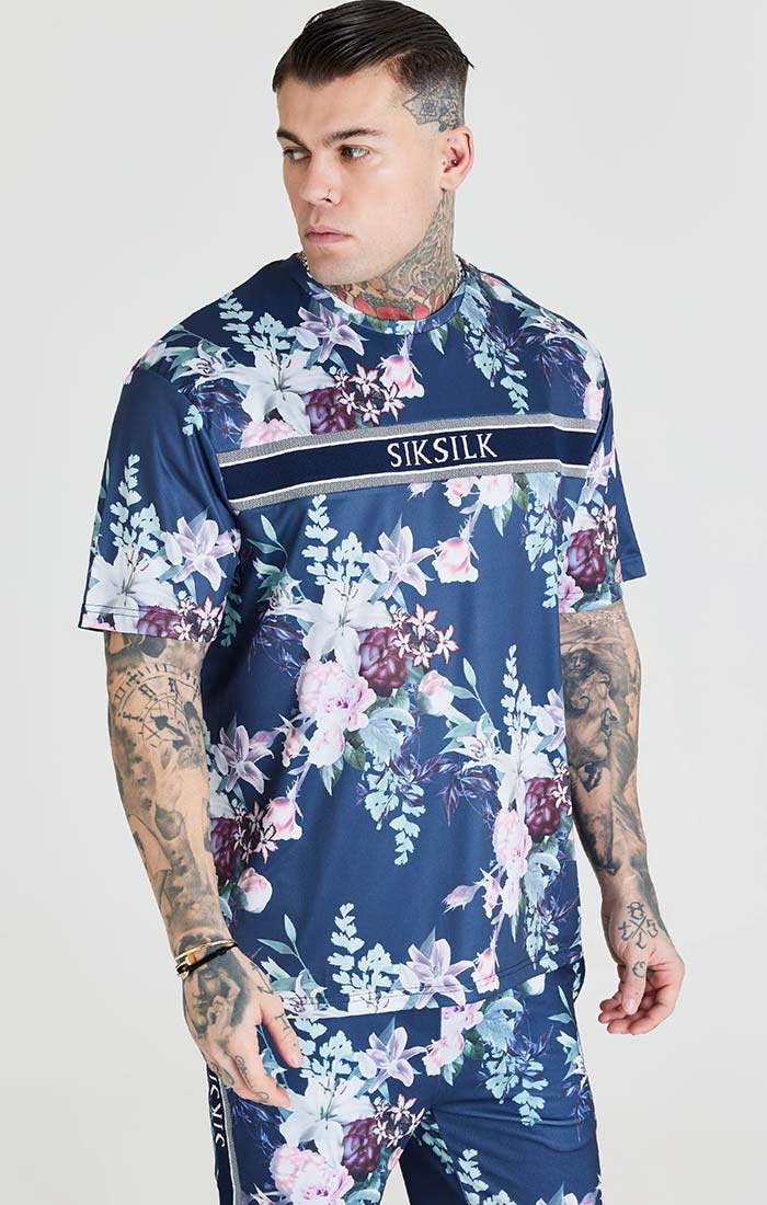 SikSilk T-Shirt Oversize Com Estampa Botânica Azul