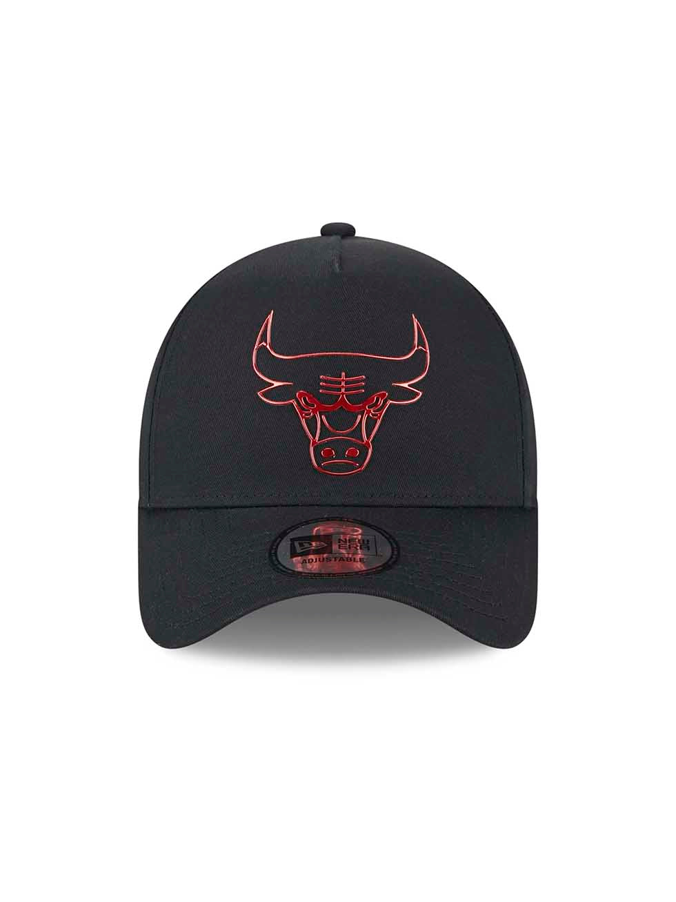 New Era Chapéu League Foil Pack A-Frame 9FORTY Chicago Bulls Preto Vermelho.