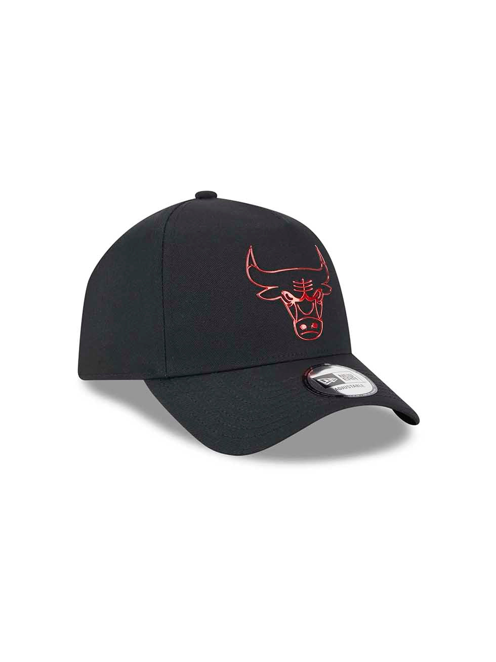 New Era Chapéu League Foil Pack A-Frame 9FORTY Chicago Bulls Preto Vermelho.