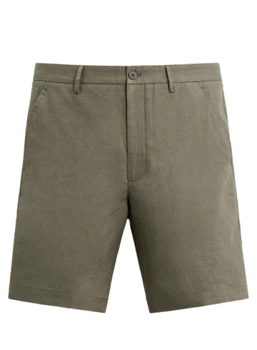 Zara Calções Bermuda 100% Linho Verde Escuro