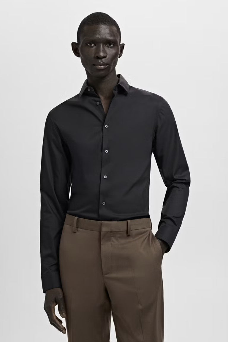 Mango Camisa Slim Fit De Algodão Preta