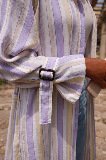 Trench em linho às riscas Roxo e amarelo