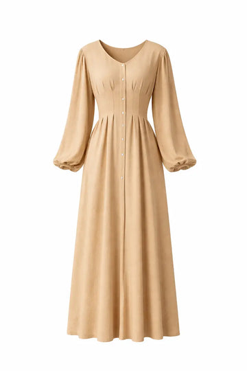 Conjunto fluido coordenado vestido e calça Castanho claro