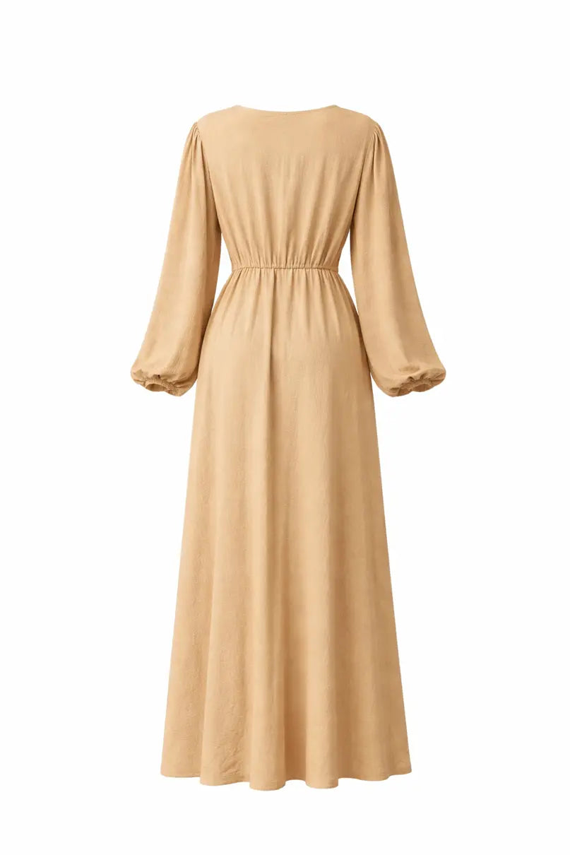 Conjunto fluido coordenado vestido e calça Castanho claro