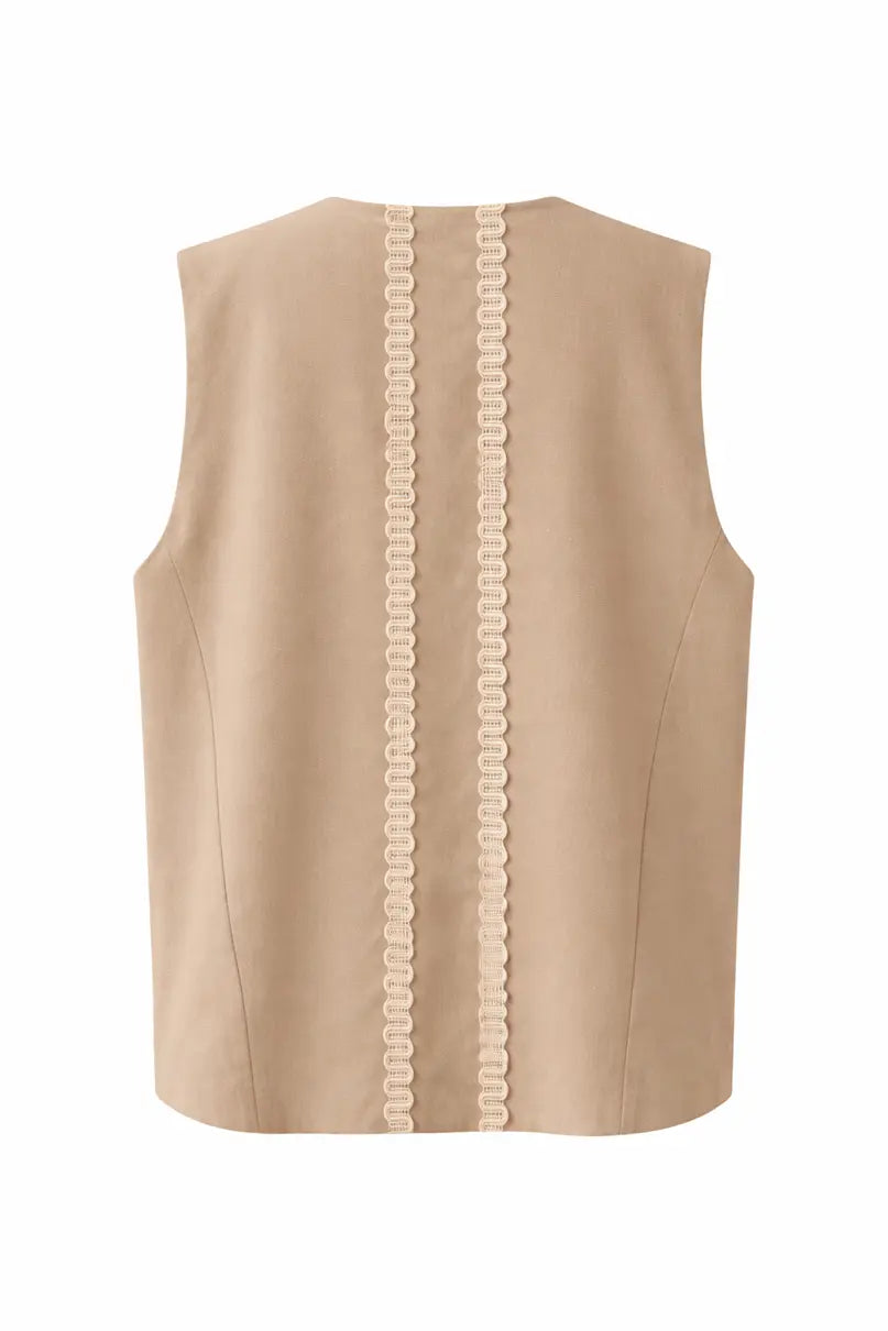 Ruh Colete às Riscas Branco e Creme