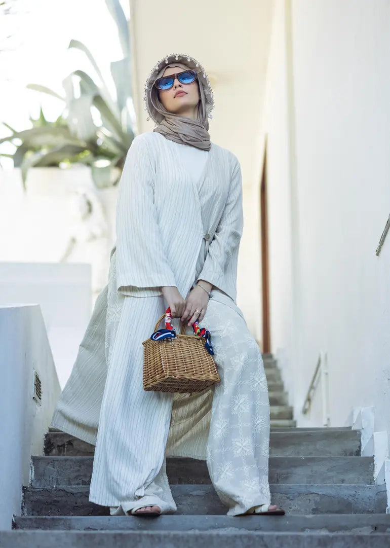 Kimono Cruzado em Linho as riscas