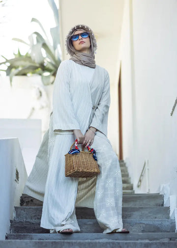 Kimono Cruzado em Linho as riscas